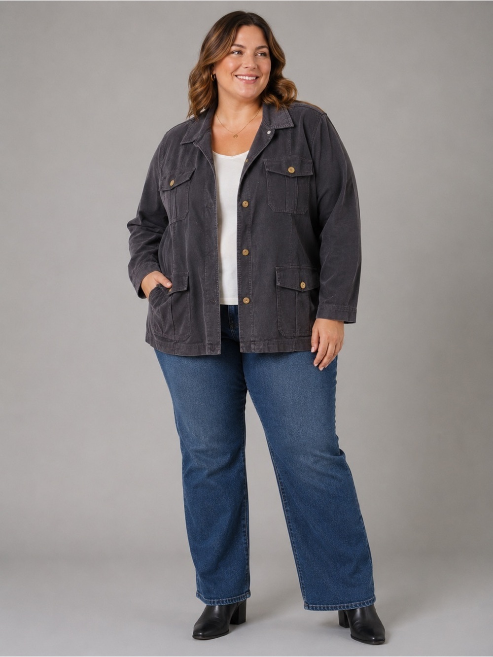 Eddie Bauer Women’s Black Corduroy Utility Jacket Size 20